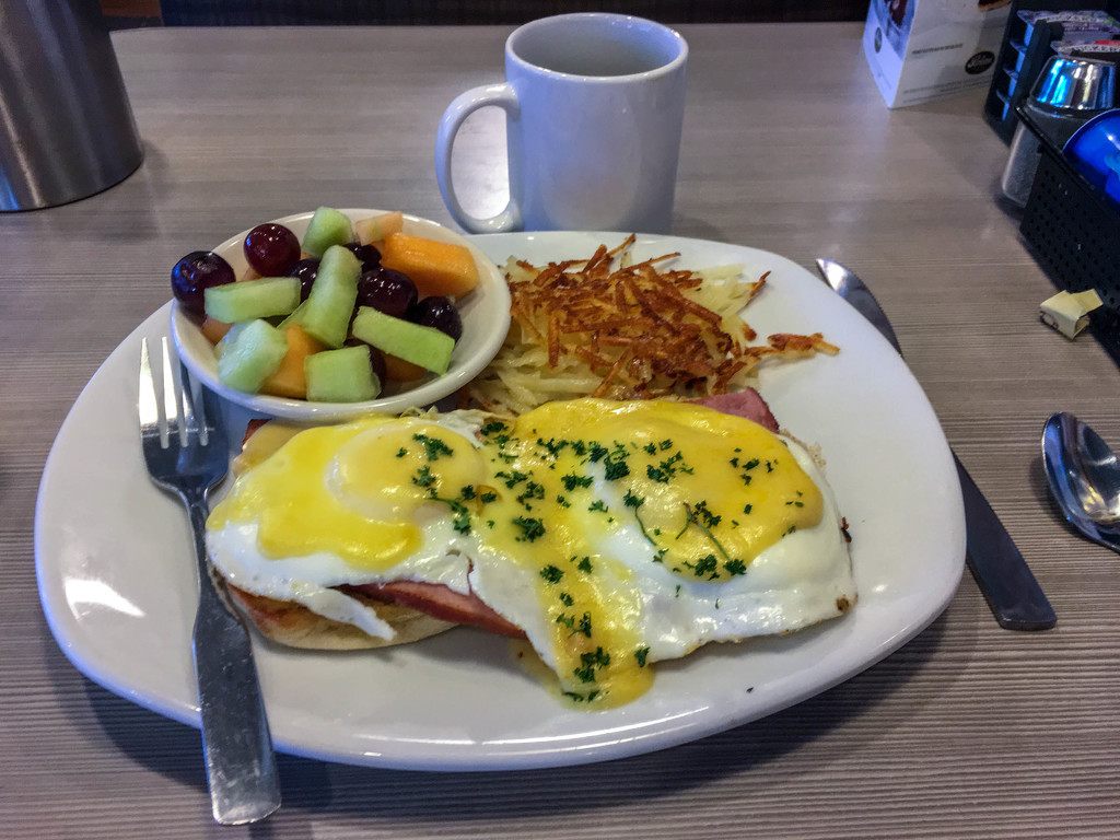 Eggs Benedict - a rare on the road treat by jeffjones