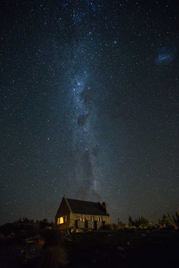 Lake Tekapo stars over the Good Shepherd church by creative_shots