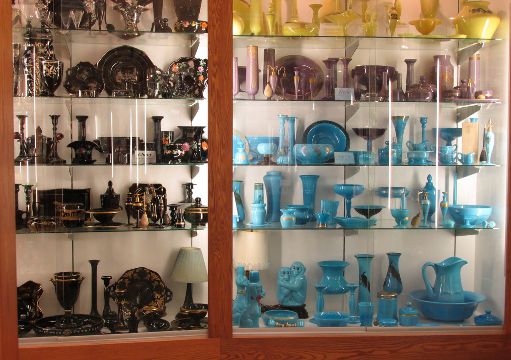 Larger display of Cambridge glass by mittens