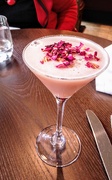 3rd May 2019 - Birthday rhubarb martini with rose petals at Cote Brasserie
