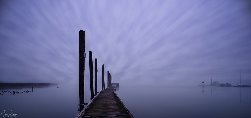 Foggy Dawn At Siltcoos Dock with Rendered Clouds by jgpittenger