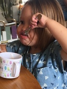 26th May 2019 - Enjoying her "Bubbles" (aka frothy milk with chocolate sprinkles!)
