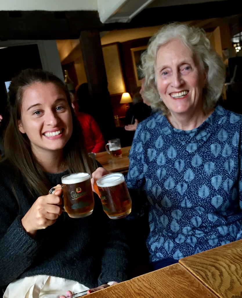 Cheers! My granddaughter Beth is visiting from Singapore...here we are in the pub having a liquid lunch at Hay on Wye!  by snowy