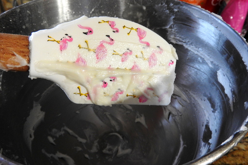 Baking with flamingos by homeschoolmom