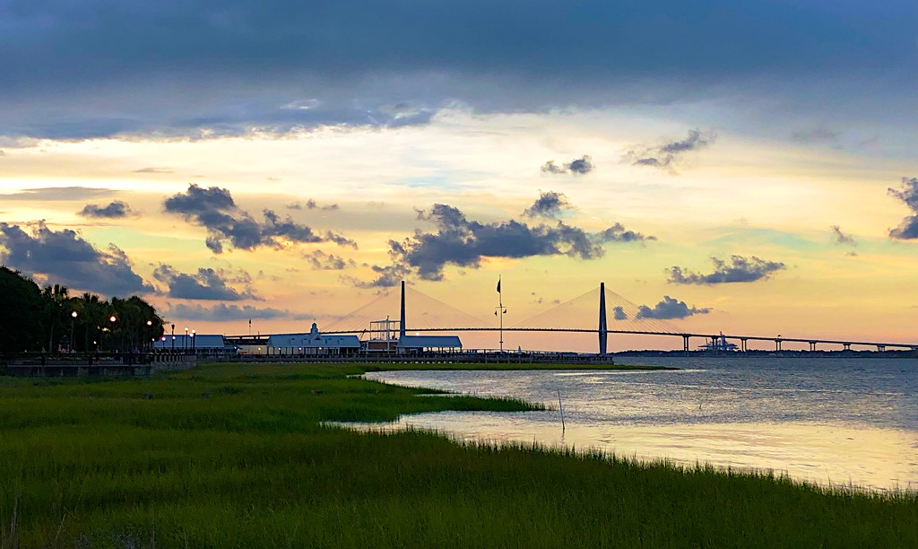 Sunset yesterday evening g looking over Charleston Harbor from Waterfront Park. by congaree