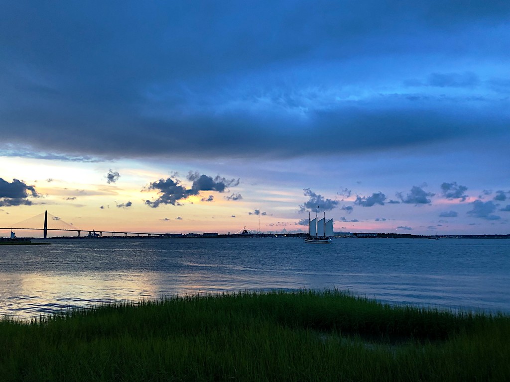 Schooner at sunset, Charleston Harbor at the blue hour by congaree