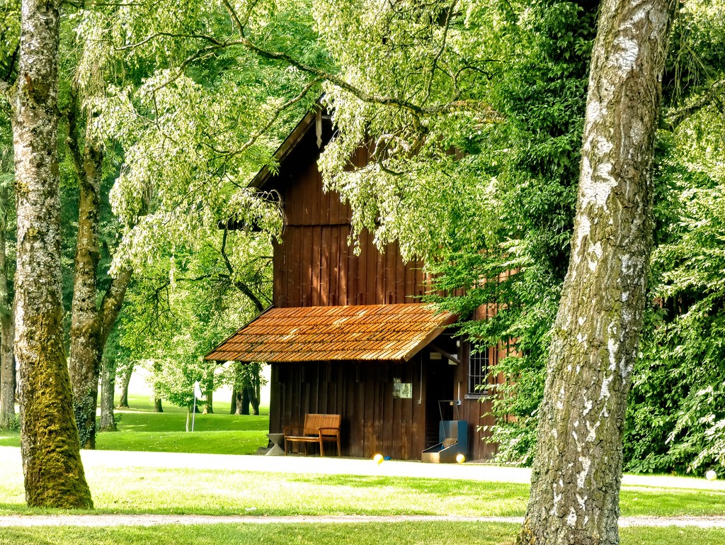 An old barn on the golf course by ludwigsdiana