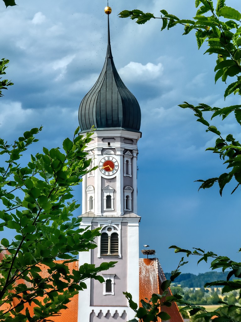 Burgau church tower and stork nest by ludwigsdiana