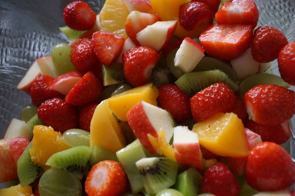 fruit salad in a glass bowl by quietpurplehaze