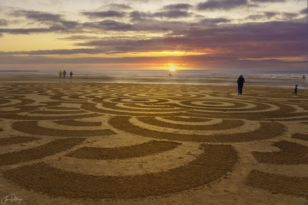 Labyrinth On the Beach At Sunset by jgpittenger