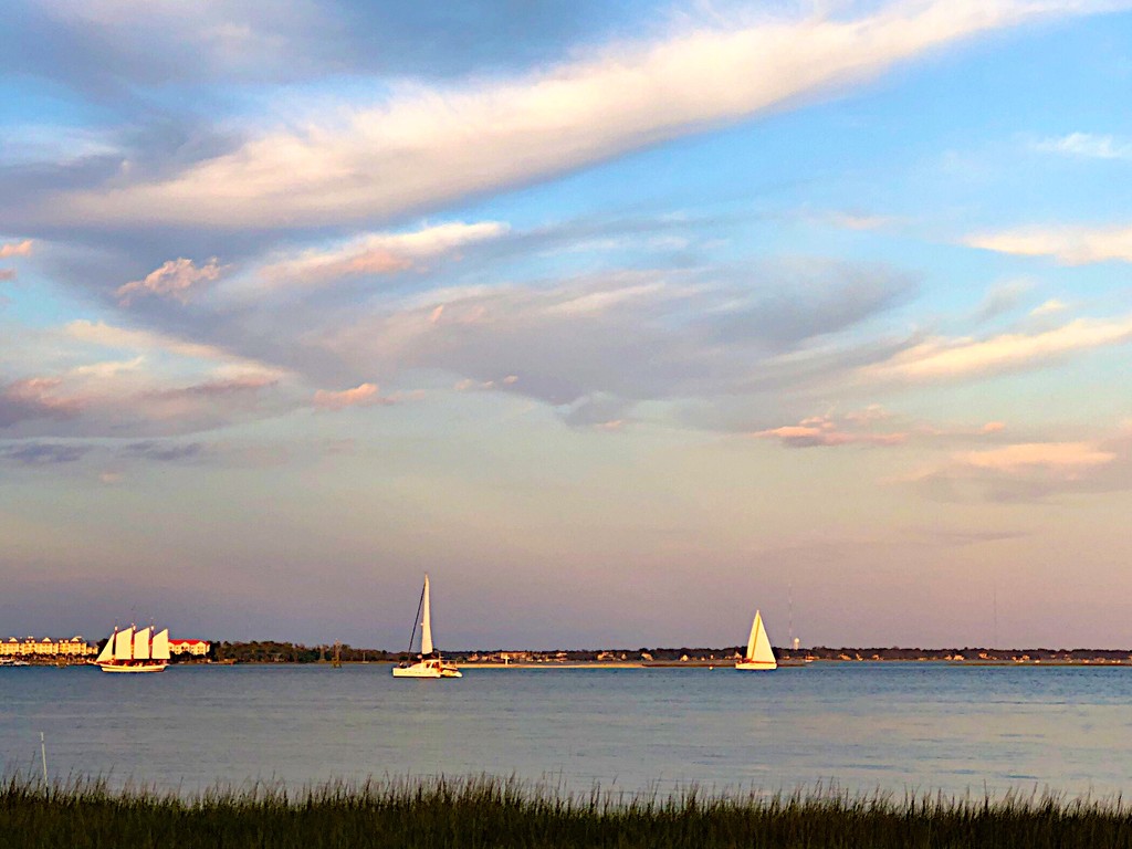 Sailboats in Charleston Harbor the other evening at sunset. by congaree