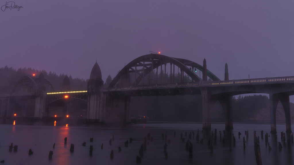Foggy Twilight Bridge by jgpittenger
