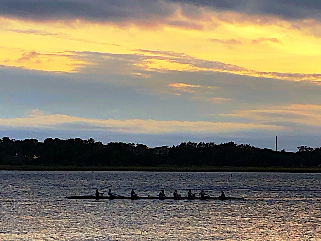 Rowers at sunset, Ashley River at Brittlebank Park by congaree