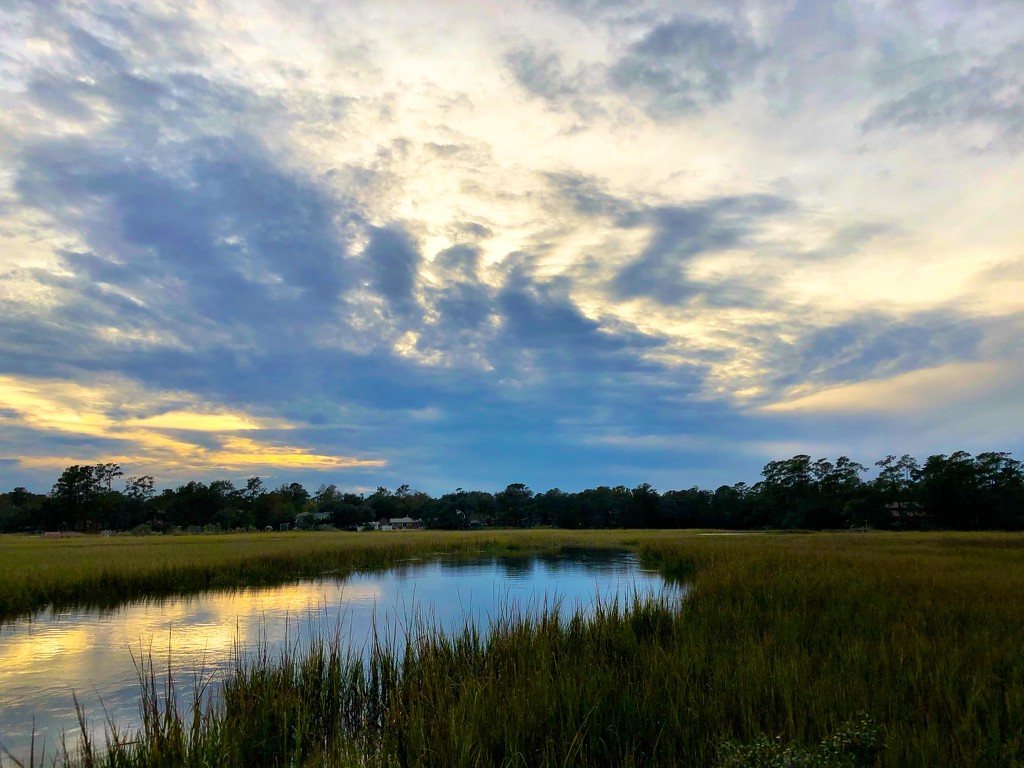Late afternoon skies over Old Towne Creek, Near the site where Charleston was founded in 1670.  by congaree