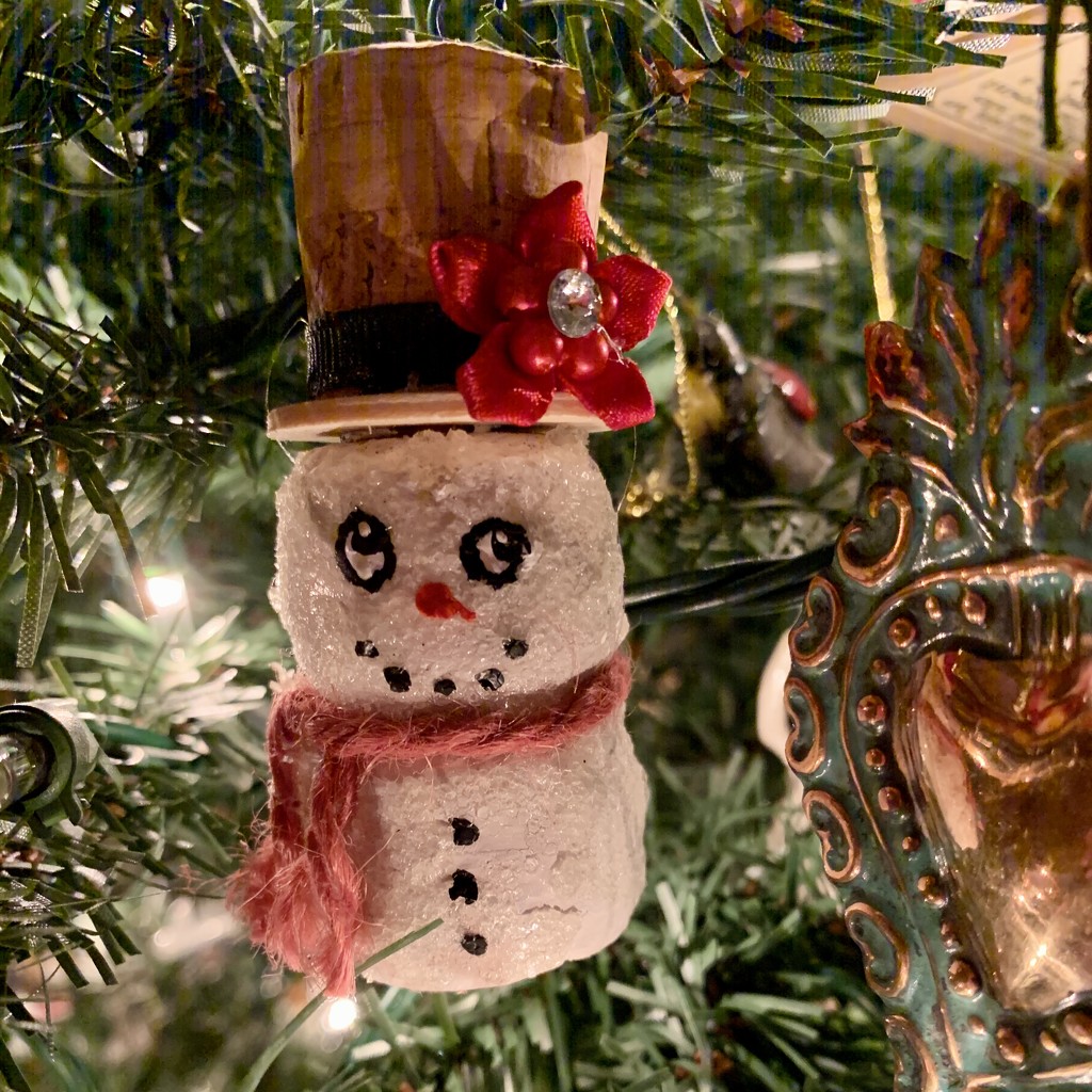 A happy Champagne cork snowman  by louannwarren