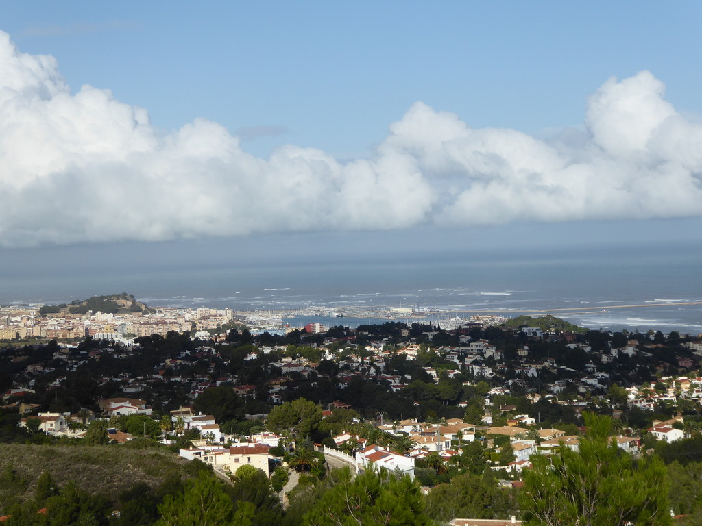 Denia, from above. A break in the clods and the sun came out.  by chimfa