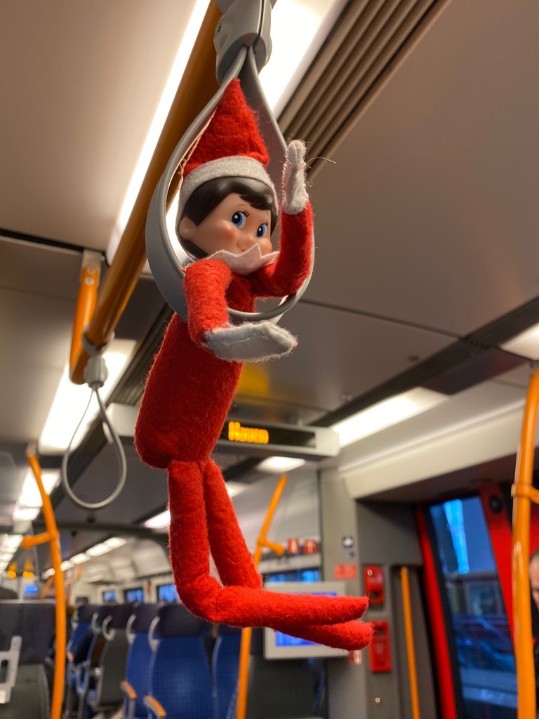 Elf now swinging about on a train by bizziebeeme