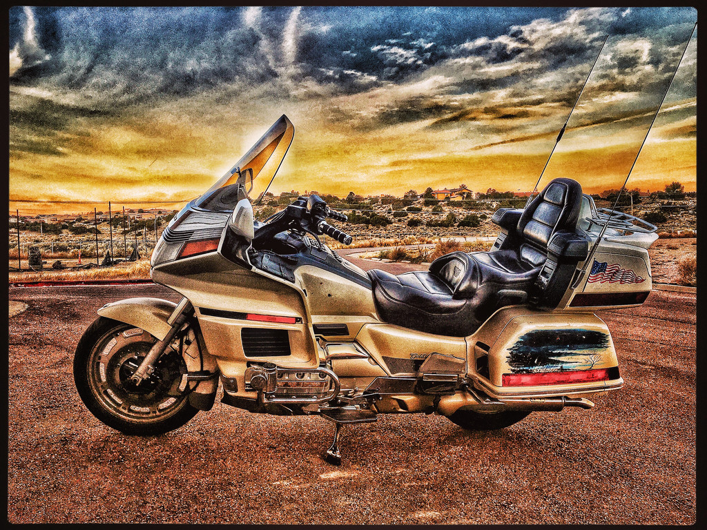 Motorcycle Sunrise with Grunge by jeffjones