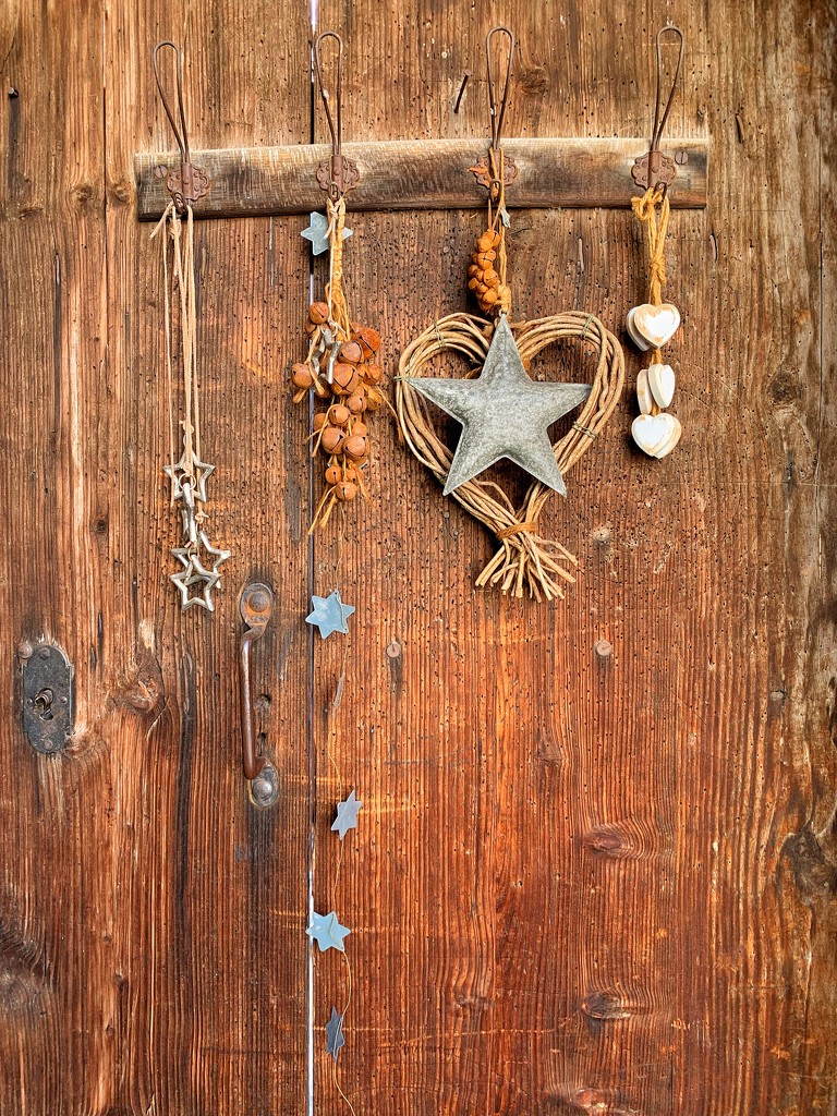 Stars and hearts on wood.  by cocobella