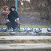 Girls feeding pigeons by haskar