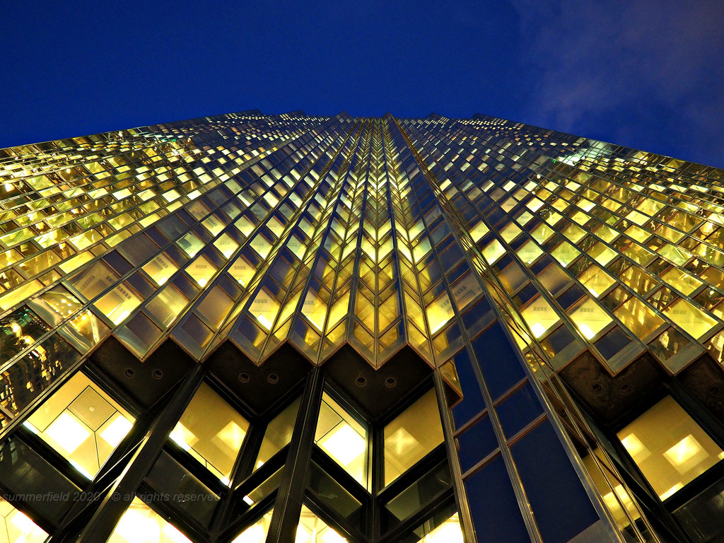 the gold building at blue hour by summerfield