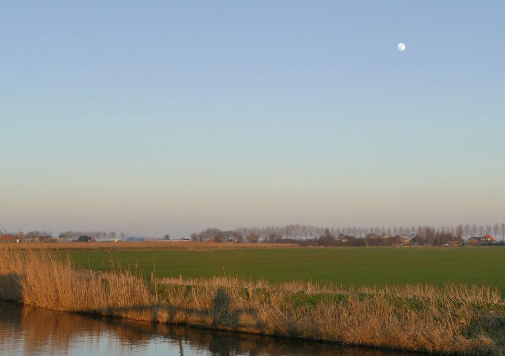 moon above Akersloot, Holland by marijbar
