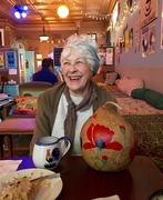 12th Mar 2020 - My friend, Jo, with the gourd she grew and painted
