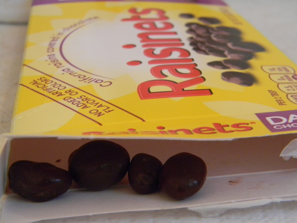Chocolate Covered Raisins in Box by sfeldphotos
