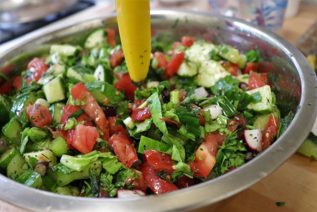 Salad of summer vegetables and herbs. by nyngamynga