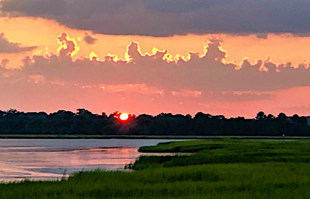 Sunset over the marsh at low tide, Ashley River at Charleston  by congaree