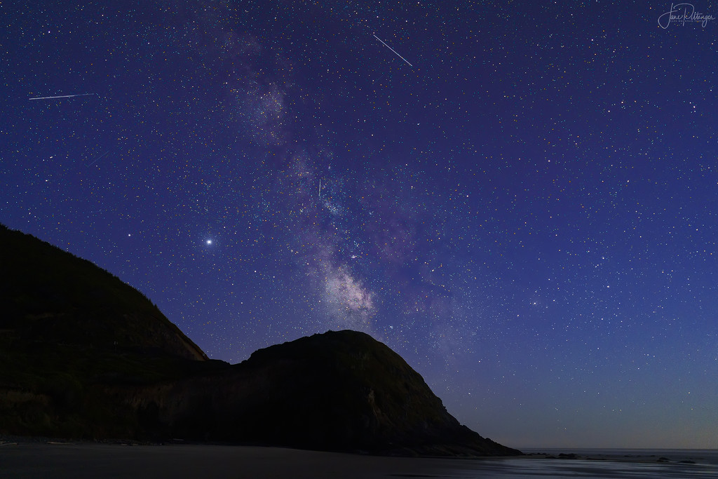 Milky Way and Meteor Showers At Ocean Beach Lightened by jgpittenger