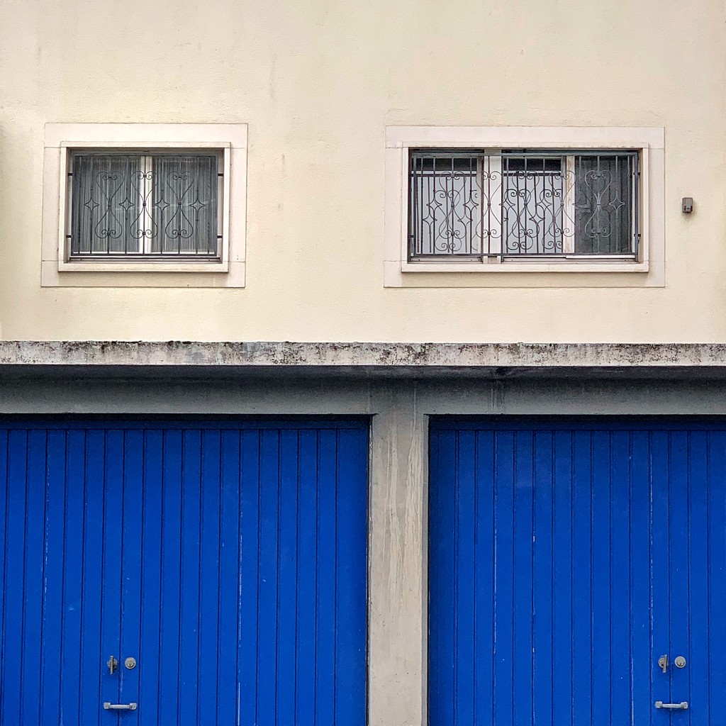 Hearts on the windows and blue garages.  by cocobella