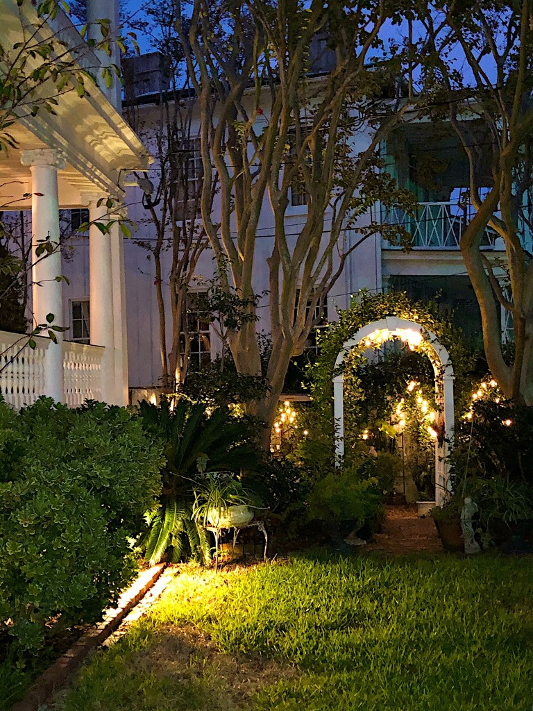 Mansion garden at night, Charleston historic district  by congaree