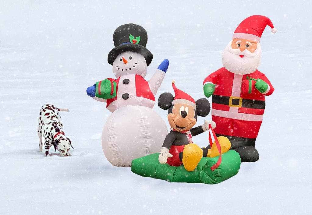 Mickey with Santa and Mr. Snowman by sprphotos