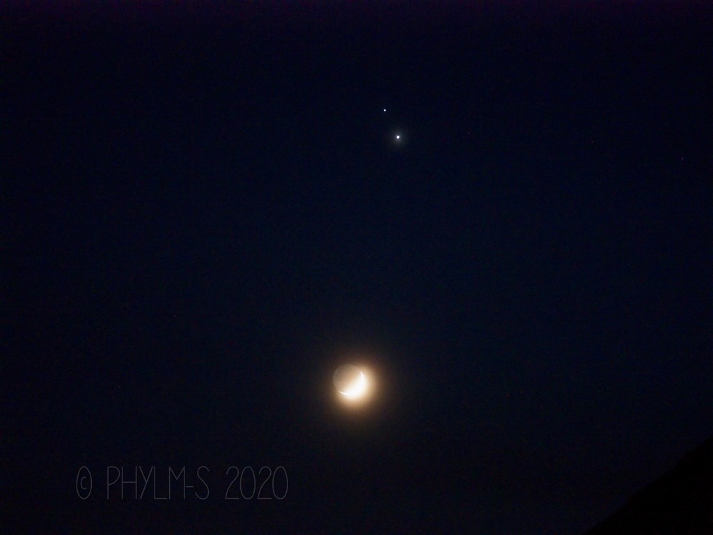 Moon, Jupiter and Saturn and a moon by elatedpixie