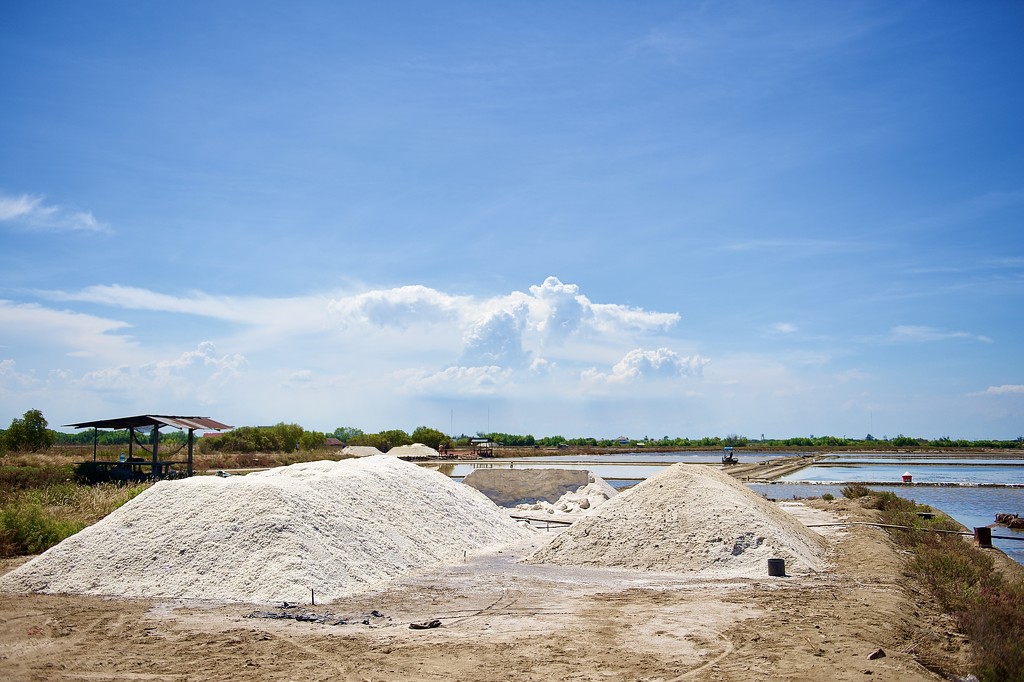 Salt making ponds near Bangkok, Thailand.  by johnfalconer