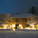Decorated house with snow by mittens