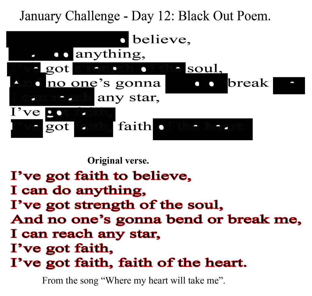 January Challenge - Day 12 diptych: Black out poem. by la_photographic