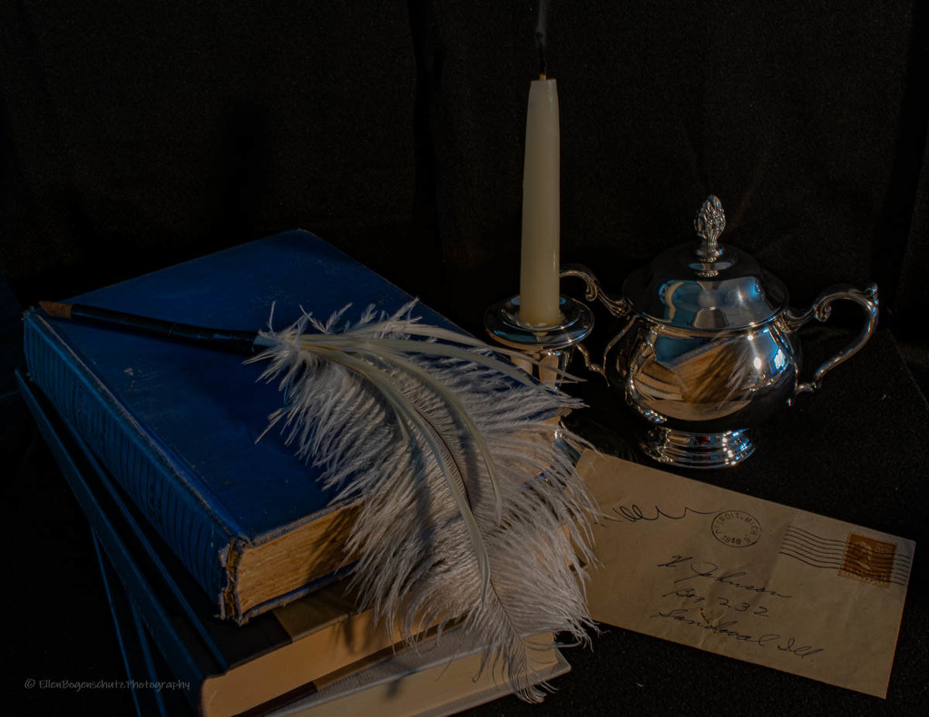 Still Life with Books and Feather Plume by theredcamera