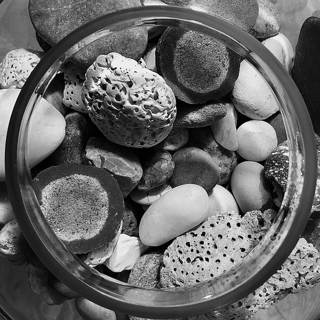 Big glass jar with stones by jacqbb
