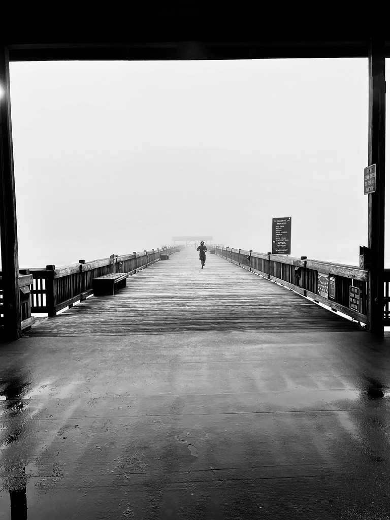Man running on the pier.  by clayt
