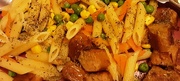 14th Feb 2021 - Vegan sausages,  mixed vegetables and penne pasta.