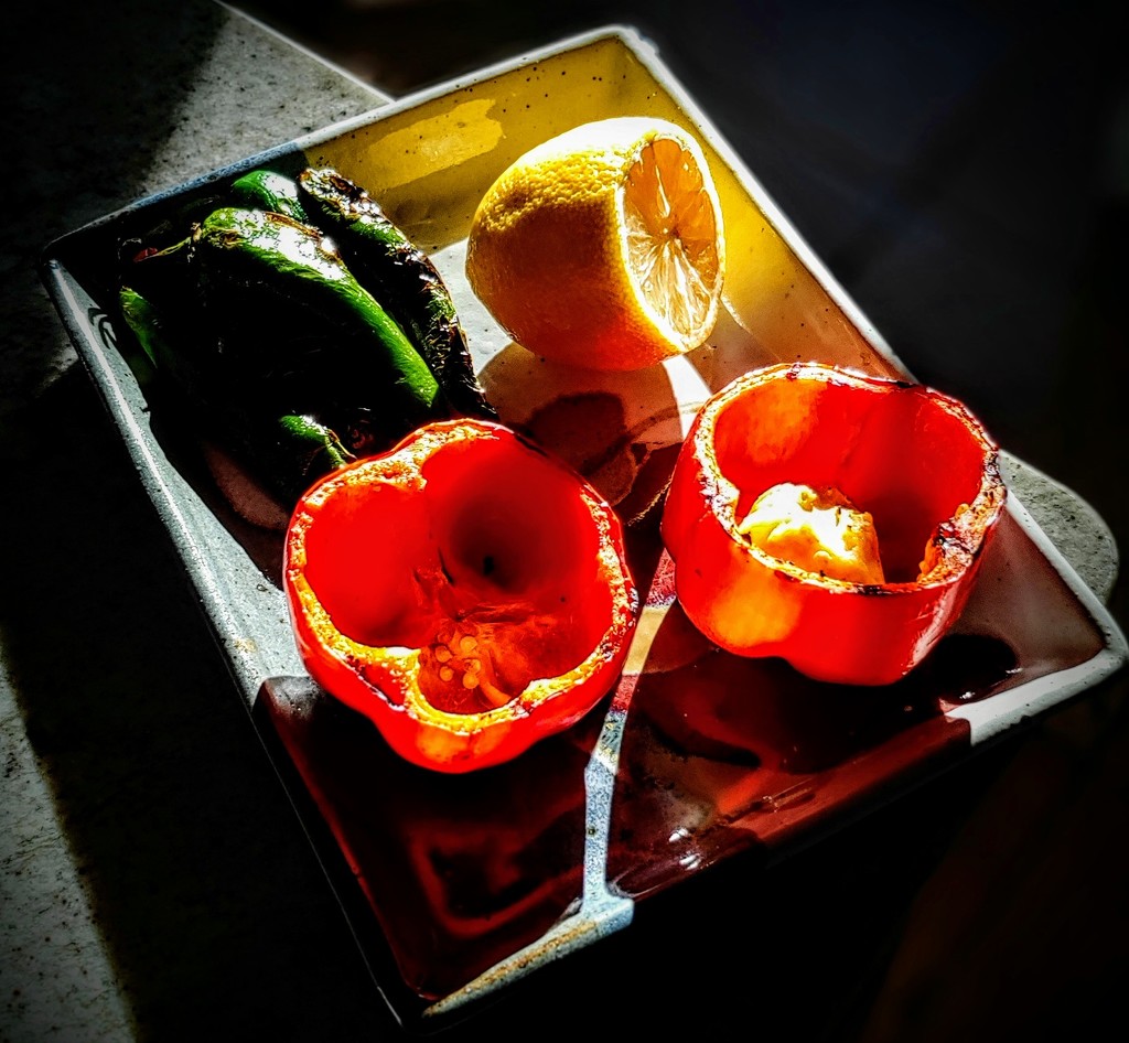 Grilled Peppers in Afternoon Light by darylo