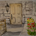 Tulips in courtyard with door by artsygang