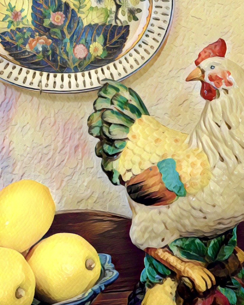 A chicken and lemons for the last rainbow image this month  by louannwarren