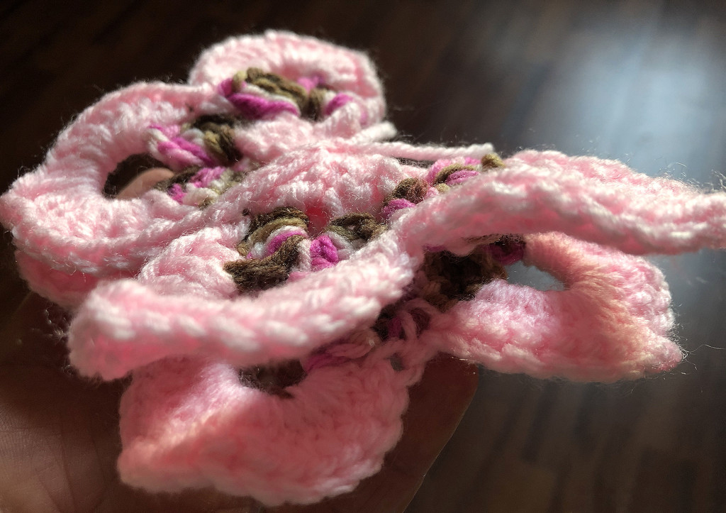 Pink crocheted butterfly by homeschoolmom