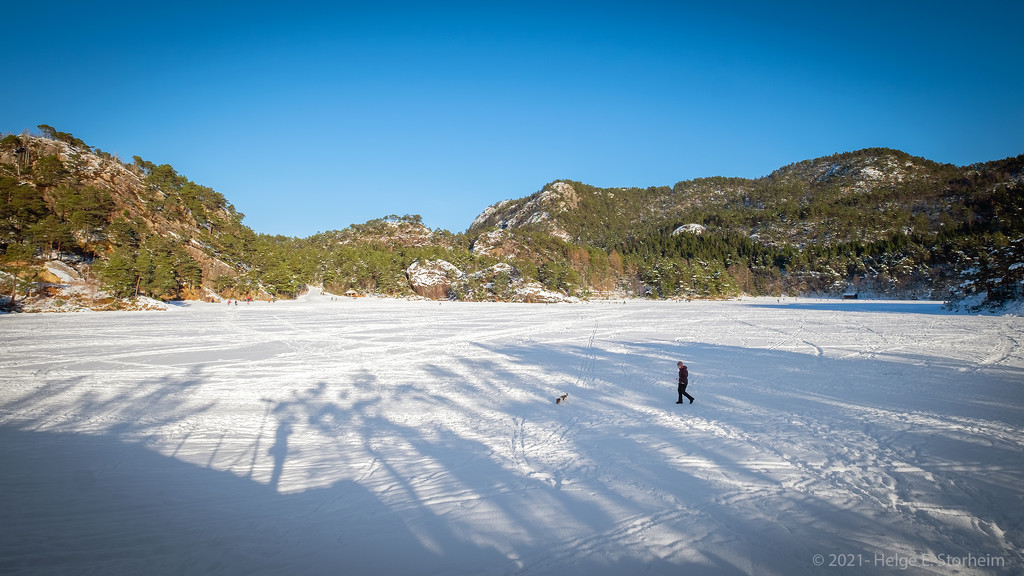 Walking the dog on a frozen lake by helstor365