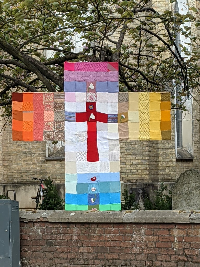Saw this cross today ..made from knitted squares. by yorkshirelady