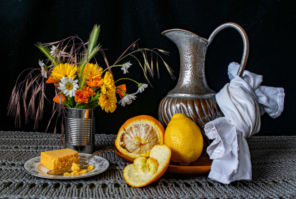 Still Life of Oranges and Daisies, casual-0162 by theredcamera
