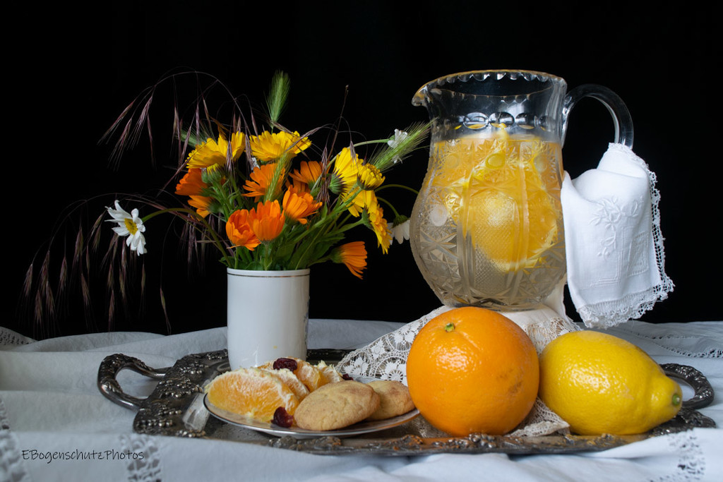 Still Life of Oranges and Daisies by theredcamera